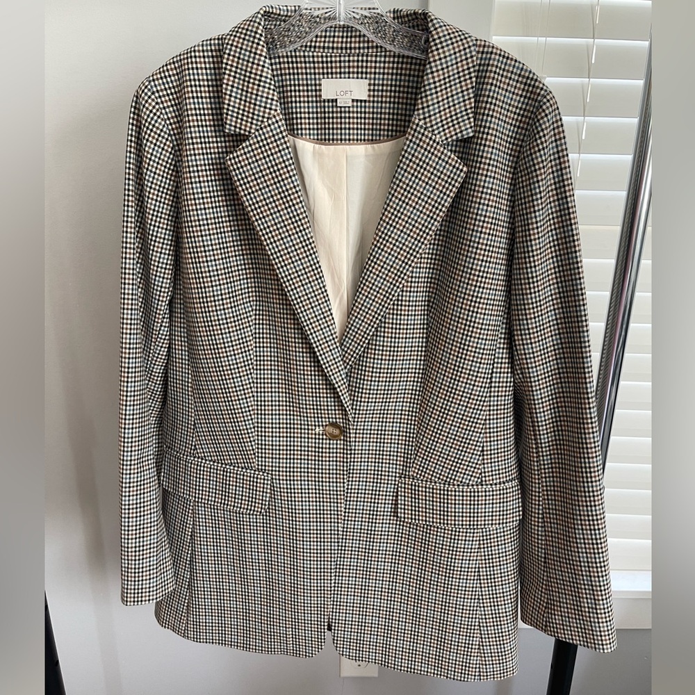 LOFT Houndstooth Single-Button Blazer in Black and Cream